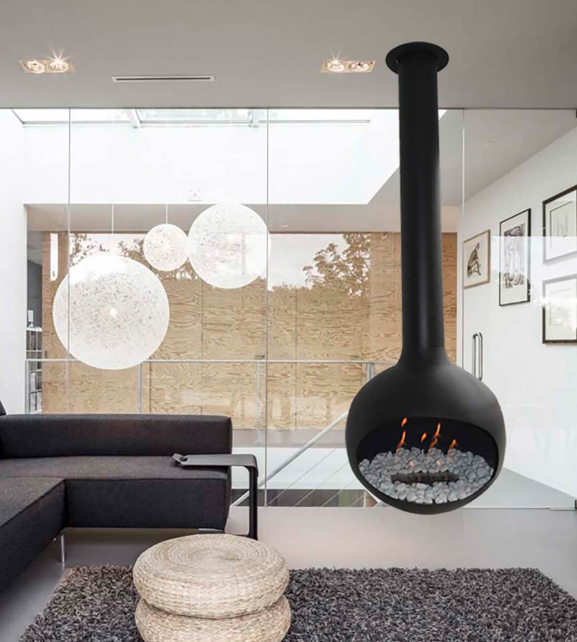 Chimenea colgante Sirius en ambiente contemporáneo - Diseño bogotano de alta gama